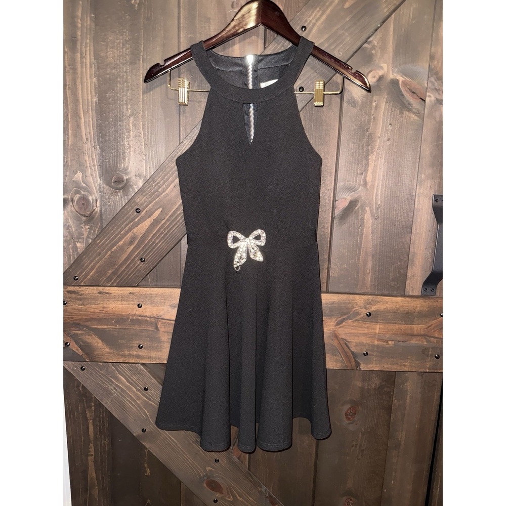 Honey And Rosie Prom Graduation Black With Rhinestones Bow Halter Dress Sz XS